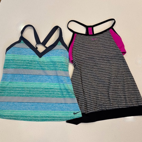 Nike Swim Tank Tops Bundle (2) Striped Sporty Racerback, size Medium - Picture 1 of 13
